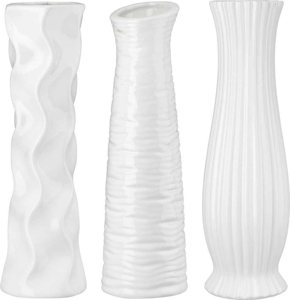 Gilde Vase, "Diverso", Keramik, weiß, VE 6, 3 Stück wie abgebildet,, H. 34 cm, D. 9 cm 58771