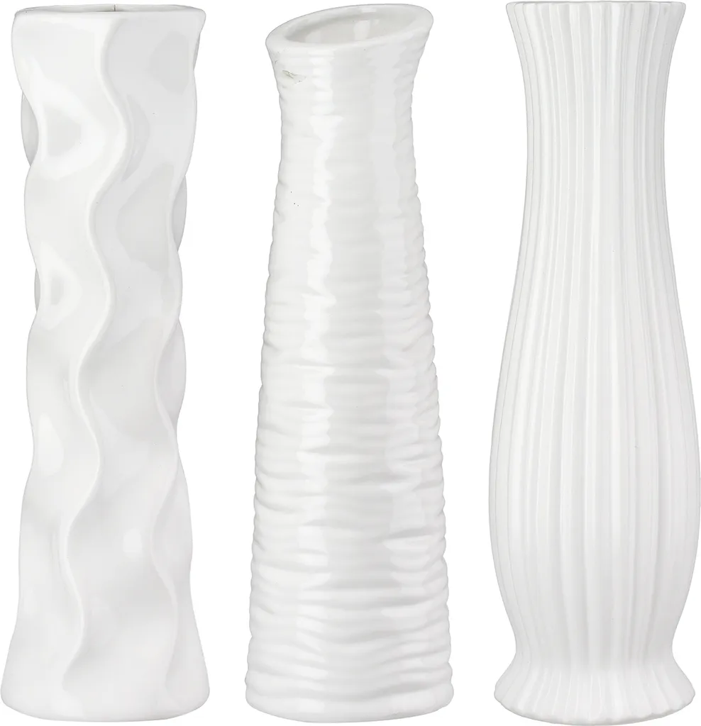 Vase en Céramique Blanche Gilde 34cm Lot de 3 pour Déco Harmonieuse