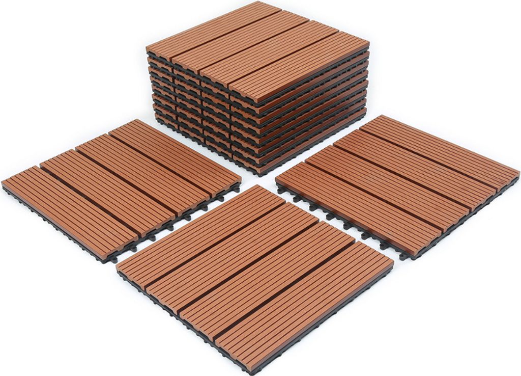 TolleTour WPC Terrassenfliesen 22er Holzfliesen Kunststoff Spar Set für 2m² 30x30cm Garten Klickfliese Bodenbelag mit Drainage Balkonfliesen