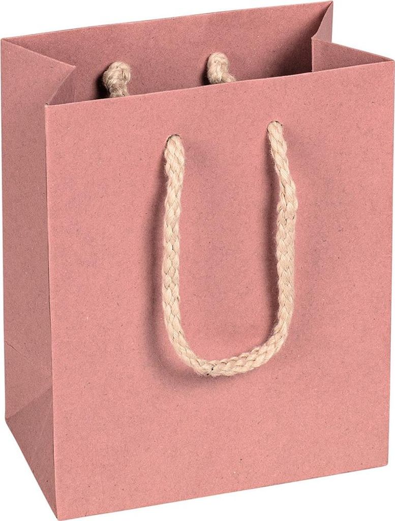 Papiertragetaschen 12 x 15 x 7 cm, Rosa, glatt, Kordelhenkel - 12er Pack
