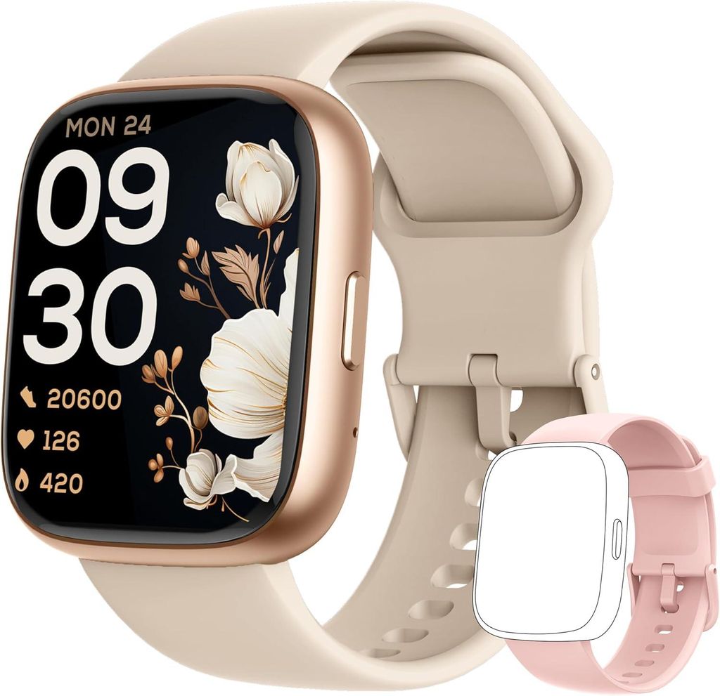 LODIMEKE 44mm Smartwatch Herren Damen Fitness Uhr 1.43 Inch AMOLED Touchscreen IP68 Wasserdicht mit Herzfrequenz SpO2 Schlafmonitor Bluetooth Anrufe