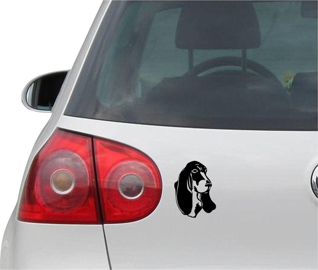 Aufkleber / Autoaufkleber - JDM - Die cut - BASSET Hund HEAD - Hund - Folie Auto Decal Sticker - schwarz - 101mm x139mm