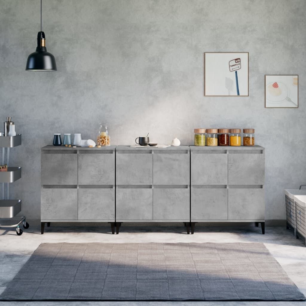 vidaXL Sideboards 3 Stk. Betongrau 60x35x70 cm Produktbild 