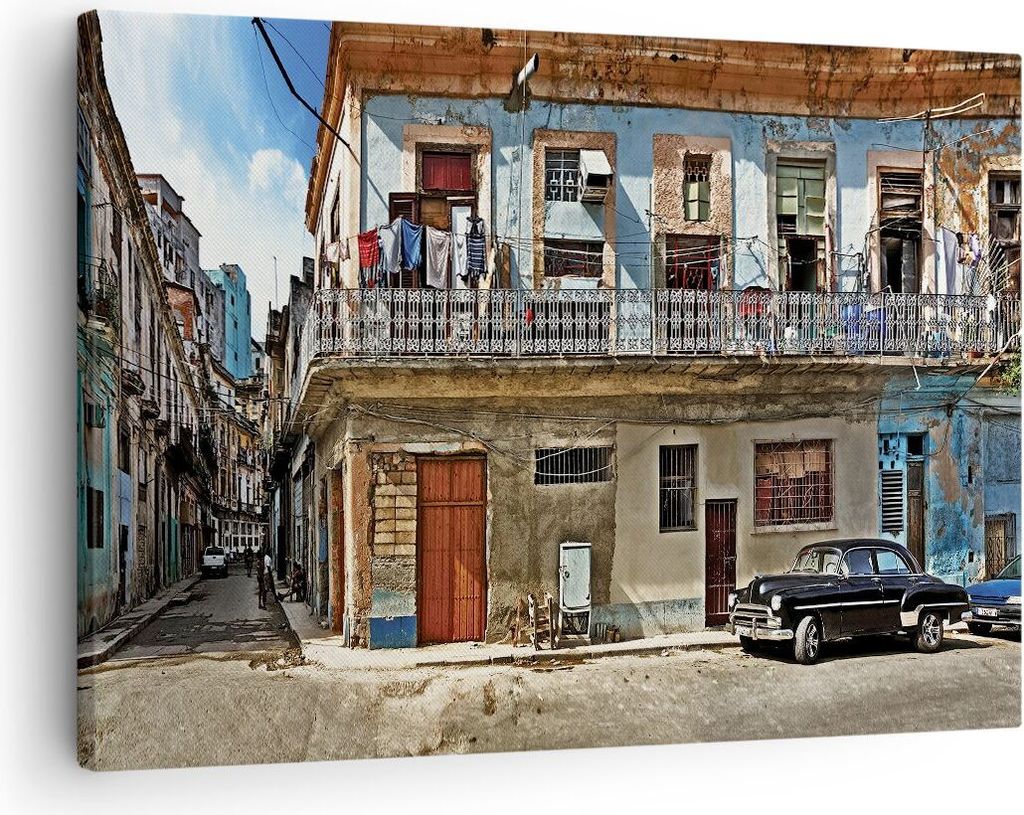 Bild auf Leinwand - Leinwandbild - Einteilig - Kuba Havanna Balkon - 70x50cm - Wand Bild - Wanddeko - Wandbilder - Leinwanddruck - Bilder - Wanddek...