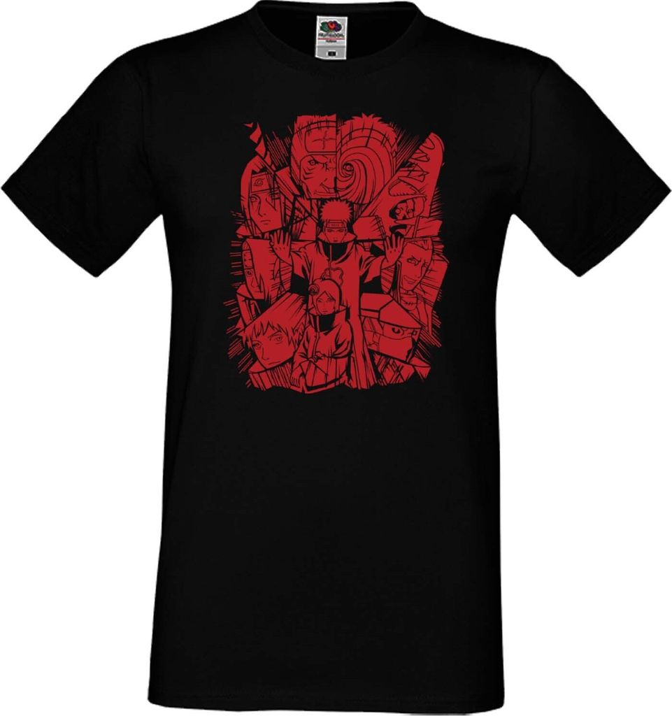 Herren T-Shirt Japan Manga Animation Comics Naruto Akatsuki Members Var-043 Akatsuki Group, Man 5XL / Schwarz