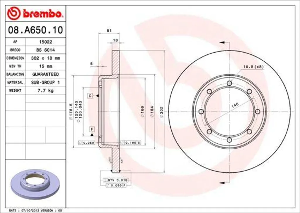 Disque de Frein pour Movano B X62 Brembo 08.A650.10 - Idéal Charge Lourde