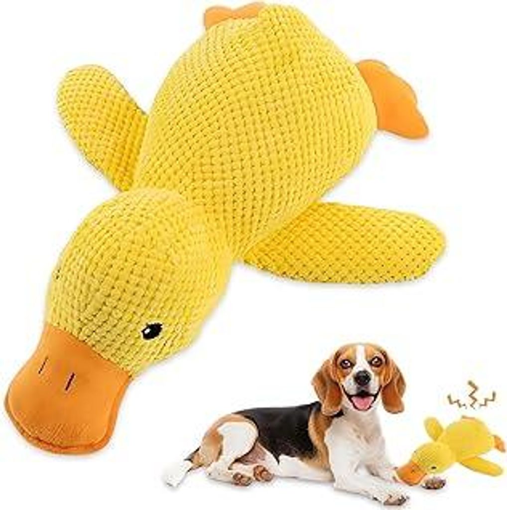Hundespielzeug, Anti Stress Ente für Hunde Plüsch Soundspielzeug Hundespielzeug Quietschend Hund Kuscheltier Dog Toys für Kleine (Gelb 25 x 22cm)