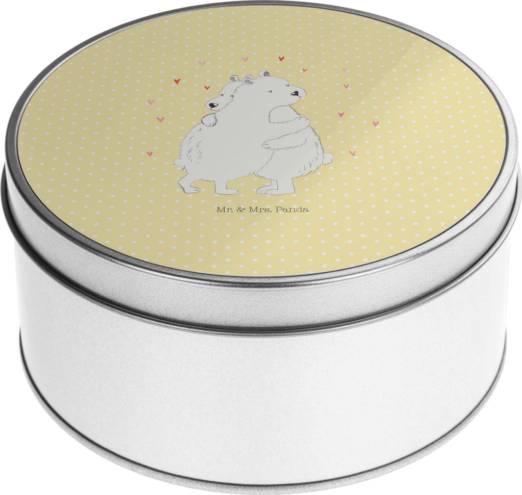 Mr. & Mrs. Panda Dose Eisbär Umarmen - Gelb Pastell - Geschenk, Gute Laune, keksdosen, Keksdose, Kaffeedose, Erinnerungsbox, Vorratsdosen