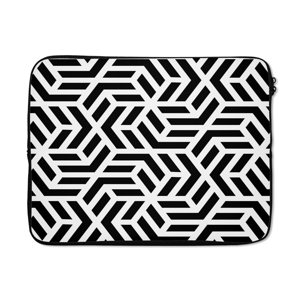MuchoWow Laptop Hülle 15 Zoll Design - Geometrie - Muster - Schwarz - Weiß Laptoptasche - Laptoptasche - Sleeve - Rundum-Schutz