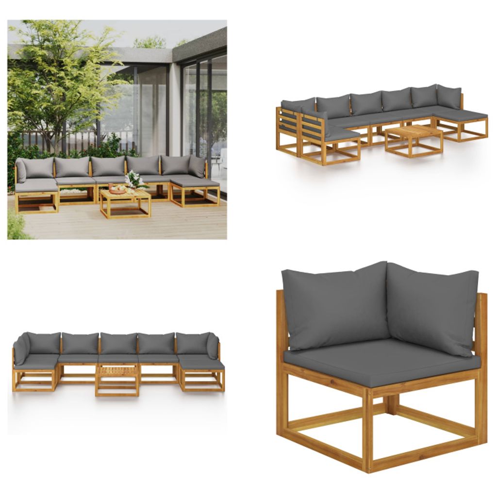 vidaXL 8 tlg. Garten Lounge Set mit Auflagen Massivholz Akazie - Garten-Lounge-Set - Garten-Lounge-Sets - Modulares Sofa-Set - Modulare Sofa-Sets