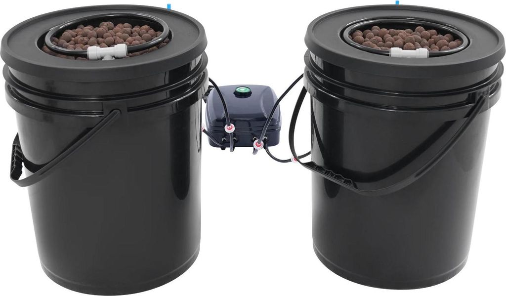 Hydroponisches Anbausystem - Pflanzeimer - Set 2 Stück mit Tropfbewässerungsset - 19 L (5 Gallonen) - 30x38 cm - Schwarz