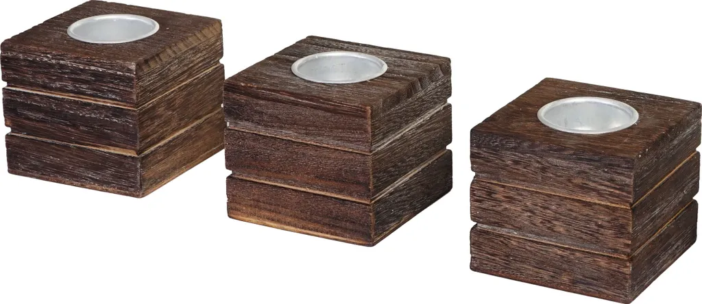 Tris Portacandele Shabby Leuca Marrone - Decorazione Vintage Premium
