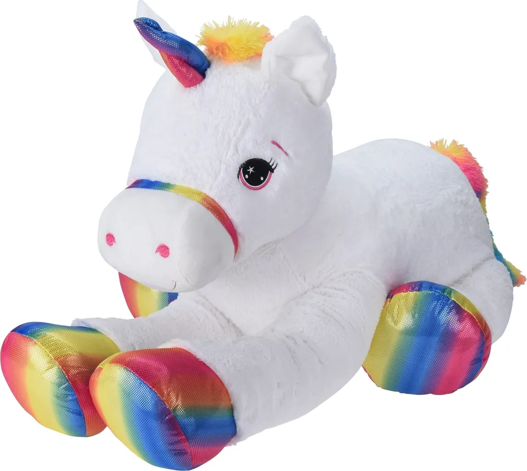 Peluche licorne XXL moelleuse de 87cm avec crinière arc-en-ciel