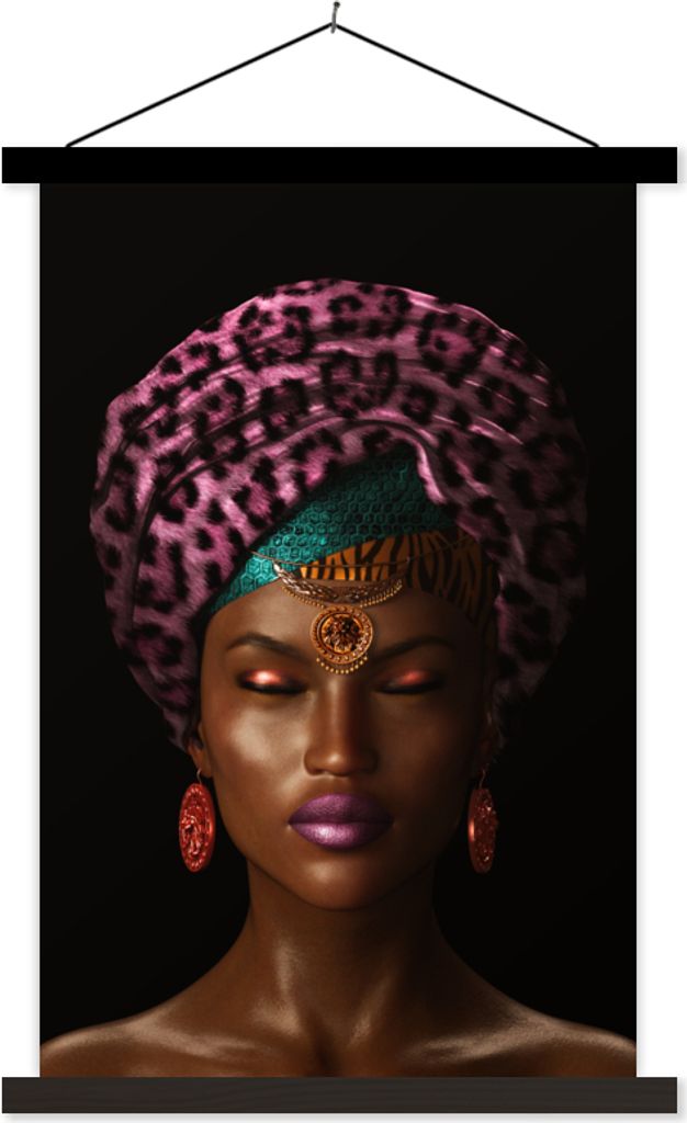MuchoWow Textilposter Frau - Farbe - Kopftuch 60x90 cm mit schwarzem Rahmen - Poster Wohnzimmer