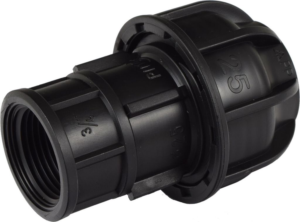 Agora-Tec PE-Fitting Kupplung 25 mm x 3/4 Zoll IG (24,2 mm) für PE-Rohr 25 mm SCHWARZ