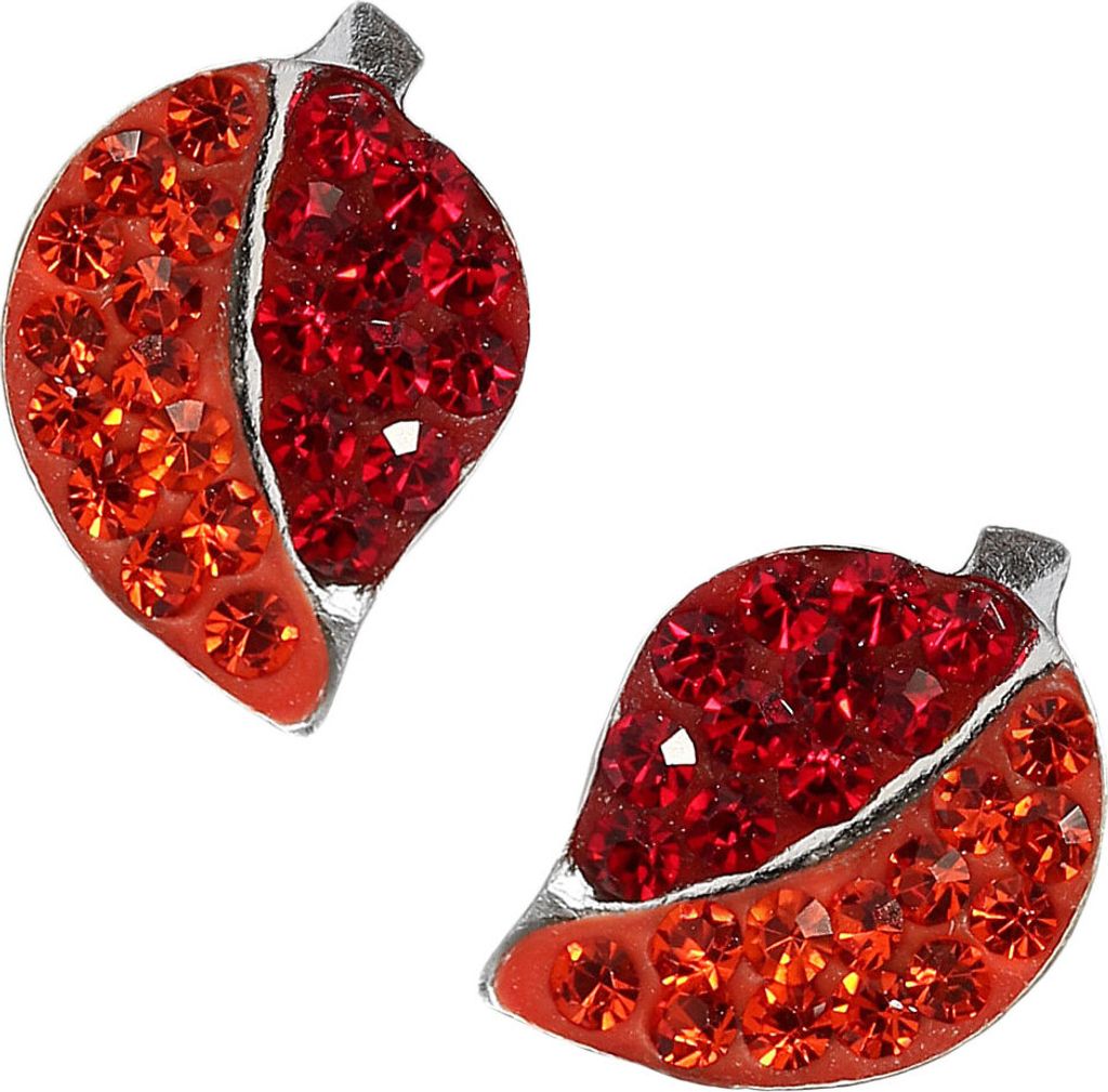 Silber Ohrstecker Glitzer Blätter Farbe - Orange-Rot