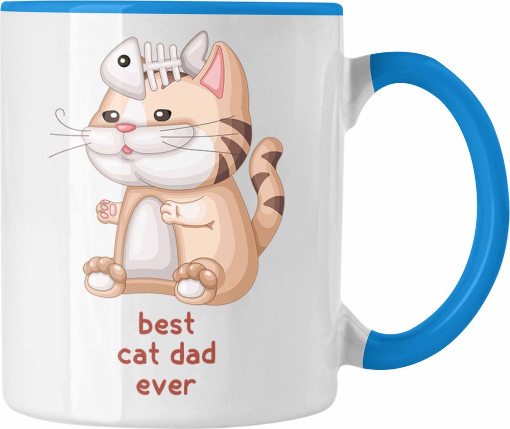 Trendation - Katze Tasse Geschenk Grafik für Katzenliebhaber Katzenmama Papa Best Cat Dad Ever Vatertag (Blau)