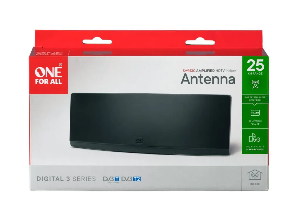 Antenne DVB-T One for All Design Line Curved 45dB 5G Noire Intérieur