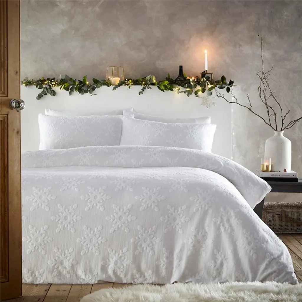 Sommeil doux : Parure de lit en coton respirant motif flocons Kingsize