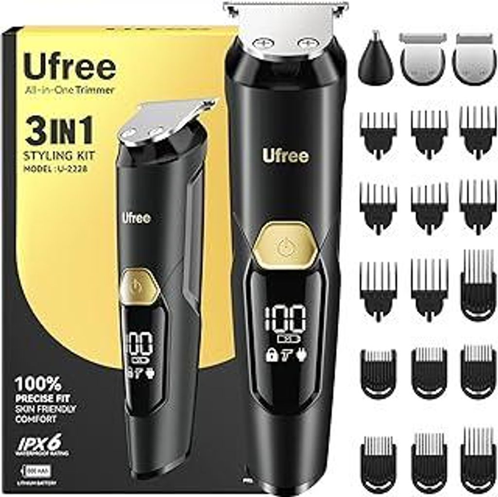 Ufree 3 in 1 Barttrimmer Herren Kit, Bartschneider Haarschneider Haarschneidemaschine Profi für Schnurrbart Bart Nase Gesichtshaar, Rasierer Herre...