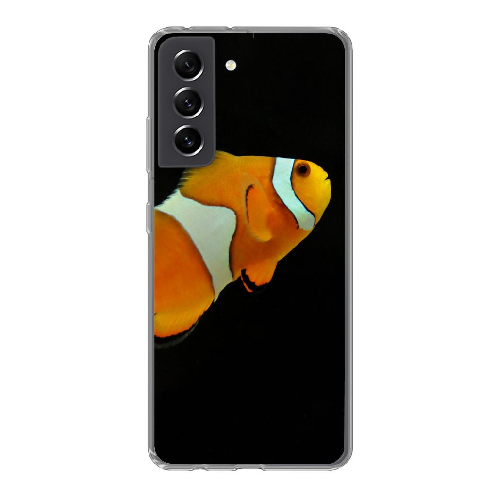 MuchoWow Handyhülle Schutzhülle Hülle für Samsung Galaxy S21 FE Fisch - Linie - Schwarz Silikon Softcase Handy Hülle - Mobiltelefonhülle