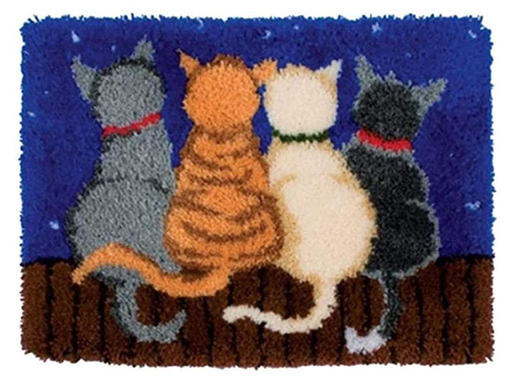 Knüpfset mit farbenfrohem Muster, unfertiges Häkelgarn für Kinder, Erwachsene und Anfänger, 52 x 38 cm, Katze