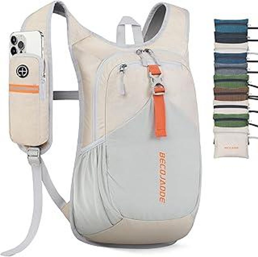 15L Wanderrucksack Herren Kleiner Rucksack Damen Leichter Daypack Tagesrucksack Faltbarer Trekkingrucksack für Camping Outdoor Wandern Travel Beige