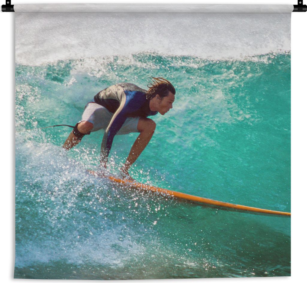 MuchoWow Wandteppich Wandbehang Surfen auf den Wellen 90x90 cm Tapisserie Dekoration Wandtuch - Wandaufhänger