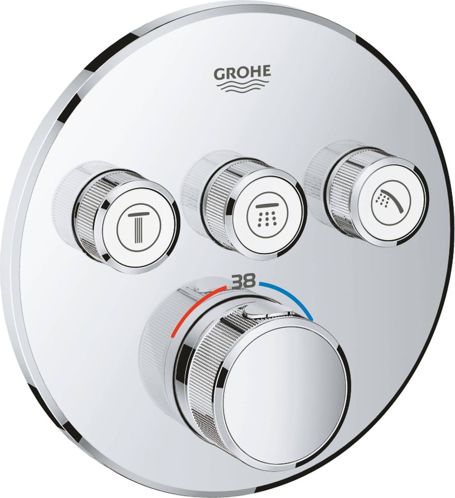 GROHE THERMOSTAT MIT 3 ABSPERRVENTILEN, Badewanne & Dusche, Drehventile, Metall, Chrom