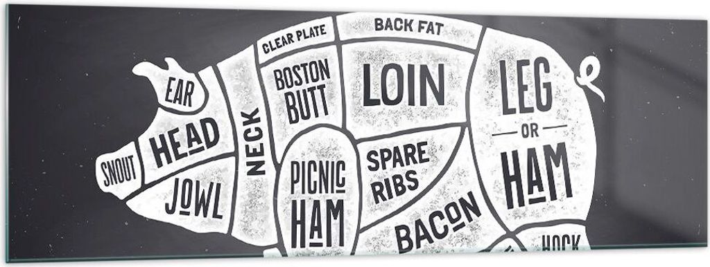 Bilder auf glas - Schweinefleisch Cuts Kochen Grafik - 160x50cm - Glasbilder - Wandbilder - Kunstdruck - Wanddekoration aus Glas - Glas Bilder - Wa...