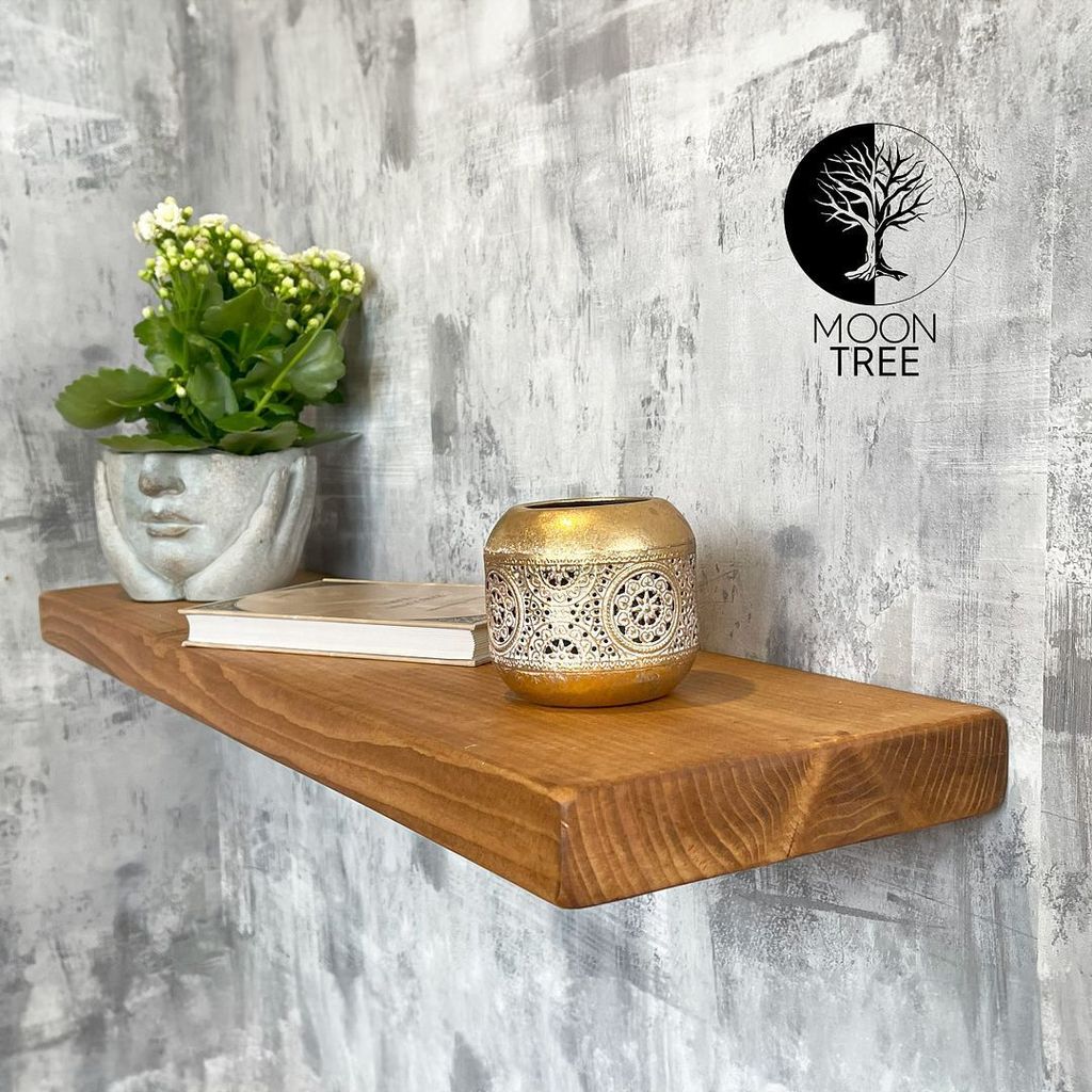 MoonTree | rustikales Wandregal aus Holz Liden, 22x4.4x90cm, Dark Oak | Hängeregal, Regalboden, Wandregal Holz für Wohnzimmer, Küche & Flur