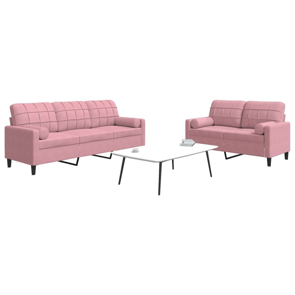 "2026 Promotion" 2-tlg. Sofagarnitur mit kissen - Wohnlandschaft - und Nackenrollen Rosa Samt - Klassische Sofas CC13649