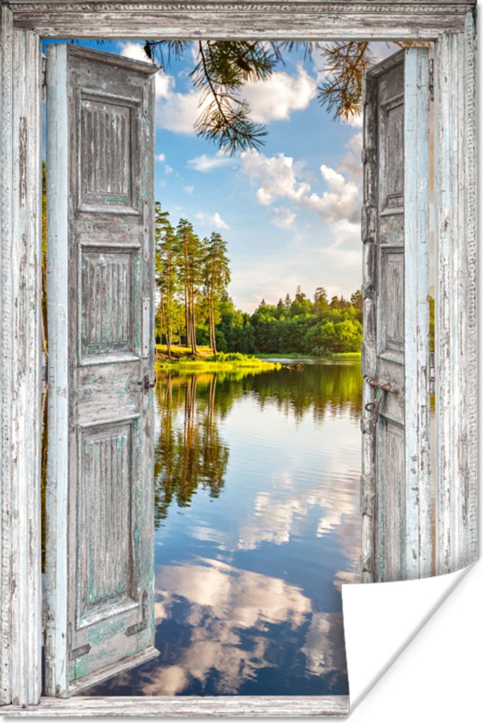 MuchoWow Poster Wasser - Landschaft - Fenster - Aussicht 60x90 cm - Wanddekoration
