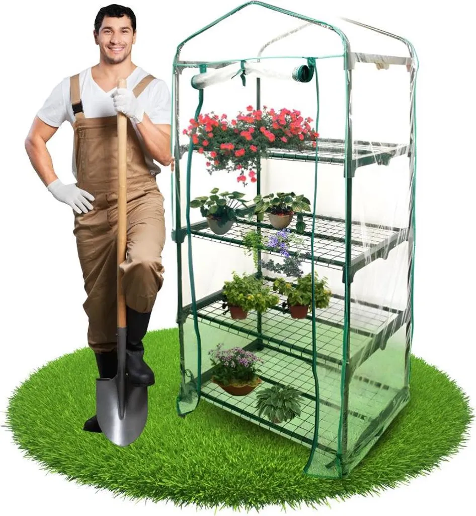 Serre de balcon 4 niveaux en acier et PVC : protection hivernale semis