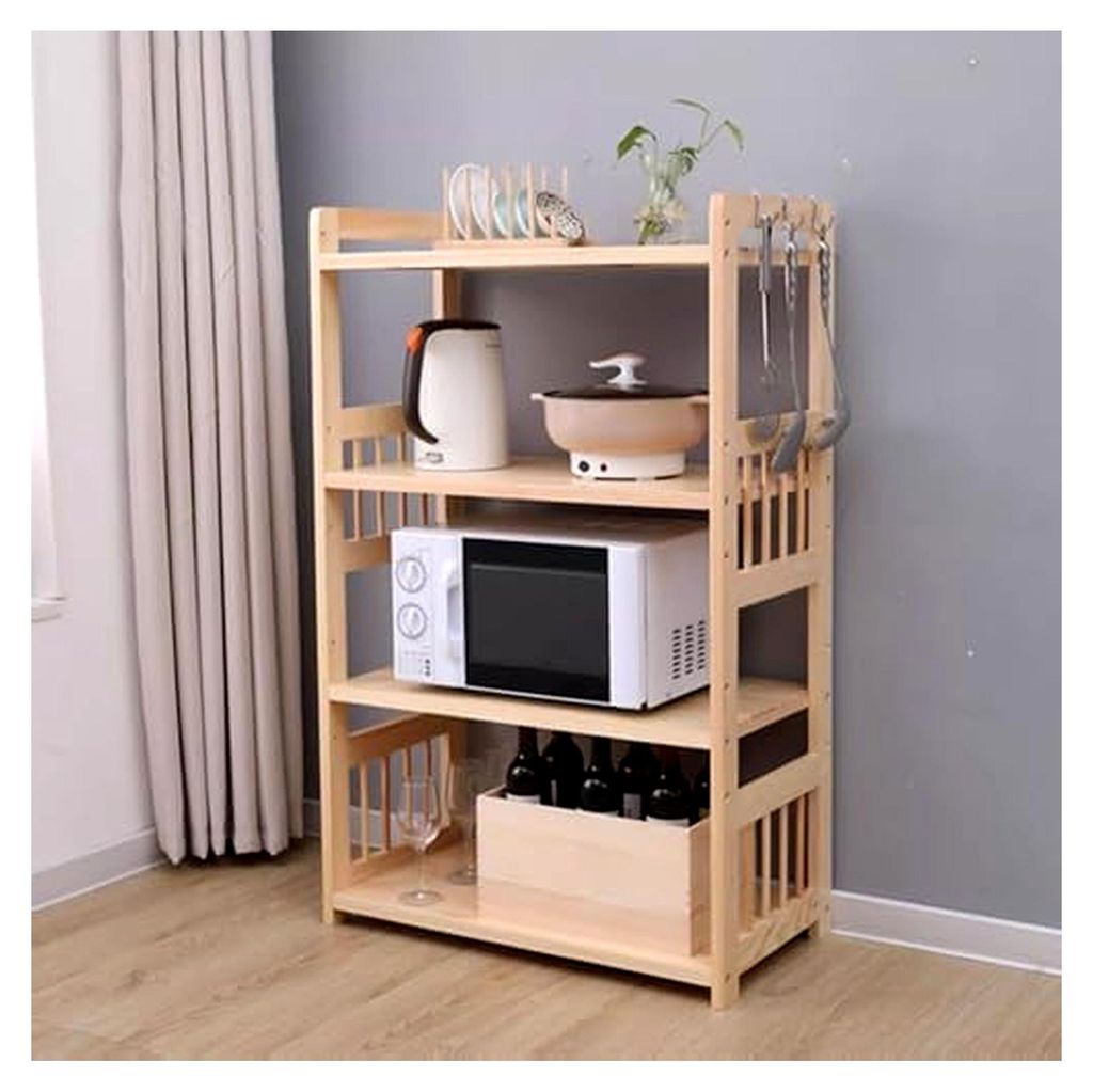 Verstellbares Küchenregal aus Massivholz – Mikrowellenständer und vielseitige Aufbewahrung für Küche, Esszimmer, Wohnzimmer (B 60 x 38 x 118 cm)