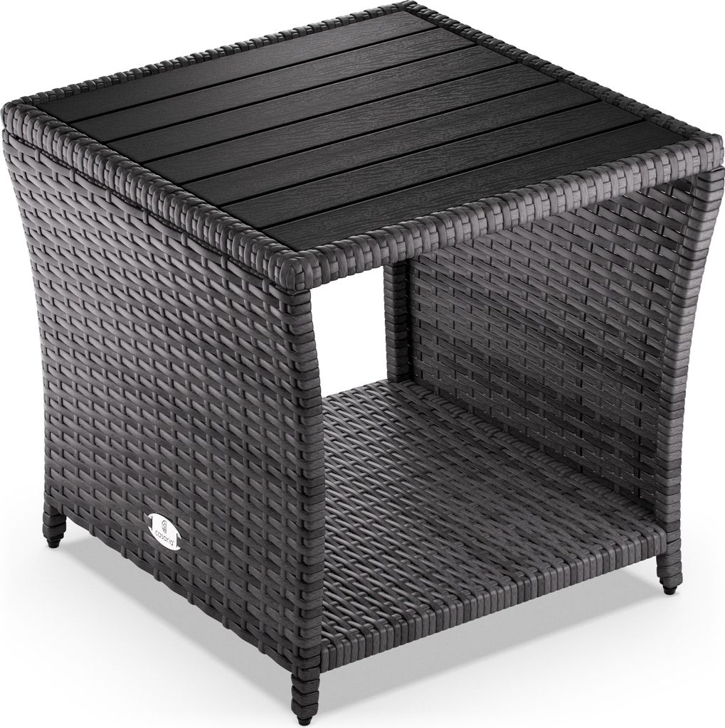 CASARIA Polyrattan Beistelltisch mit WPC Tischplatte 45x45x40 cm 80 kg Belastbarkeit Wetterfest Outdoor Garten Terrasse Balkon Tisch Gartenmöbel...