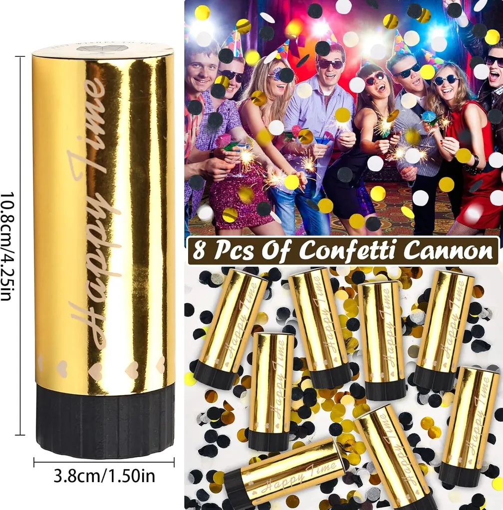 Lot de 8 Canons à Confettis Biodégradables Dorés pour Mariage Chic