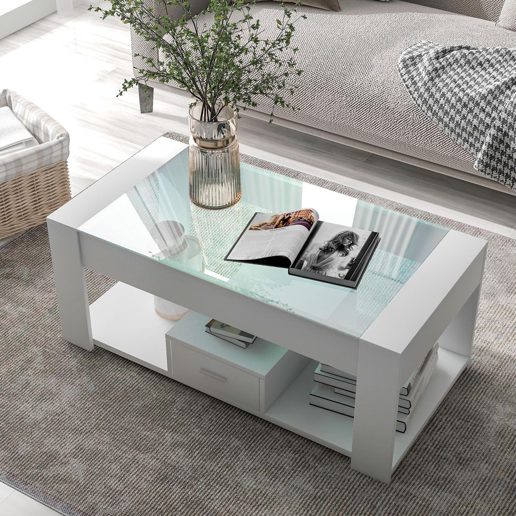 Tavolino da salotto 100 x 50 x 40 cm con piano in vetro, 2 Immagine del prodotto 