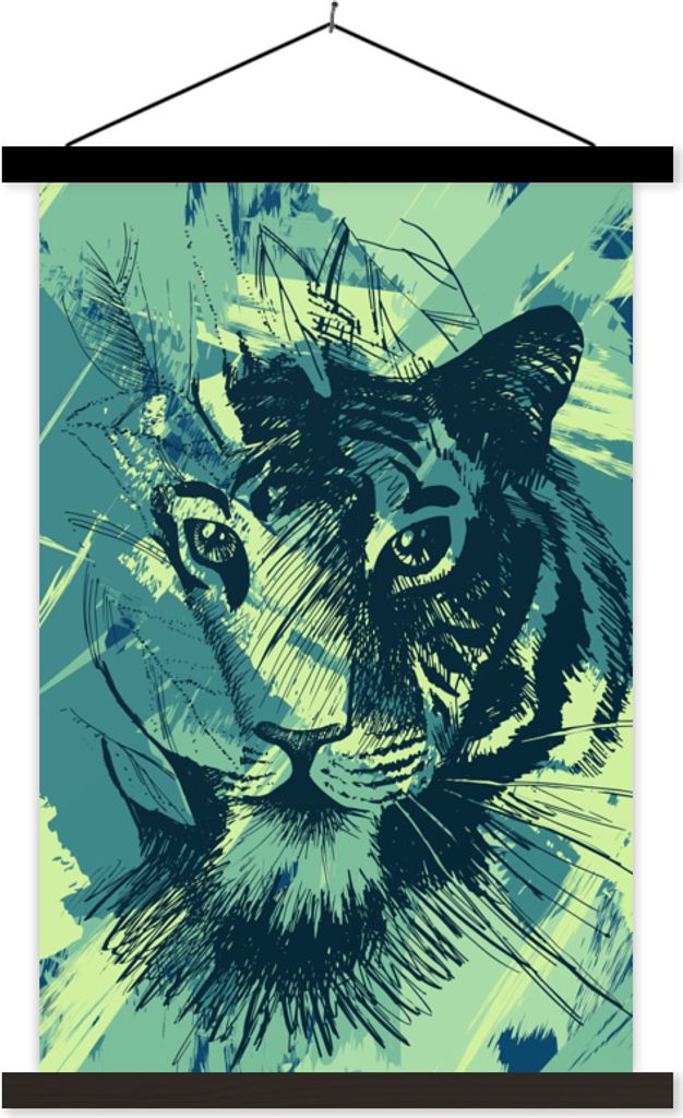 MuchoWow Textilposter Tiger - Kopf - Abstrakt 60x90 cm mit schwarzem Rahmen - Poster Wohnzimmer