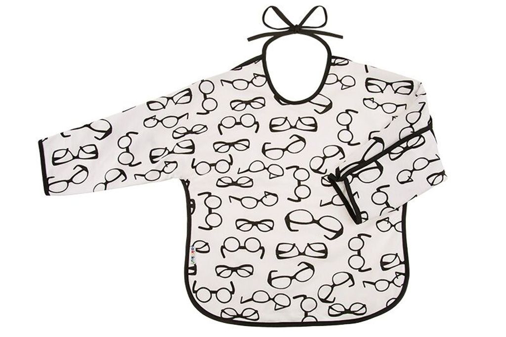 Baby Lätzchen mit Ärmeln Akuku weiß mit Brille