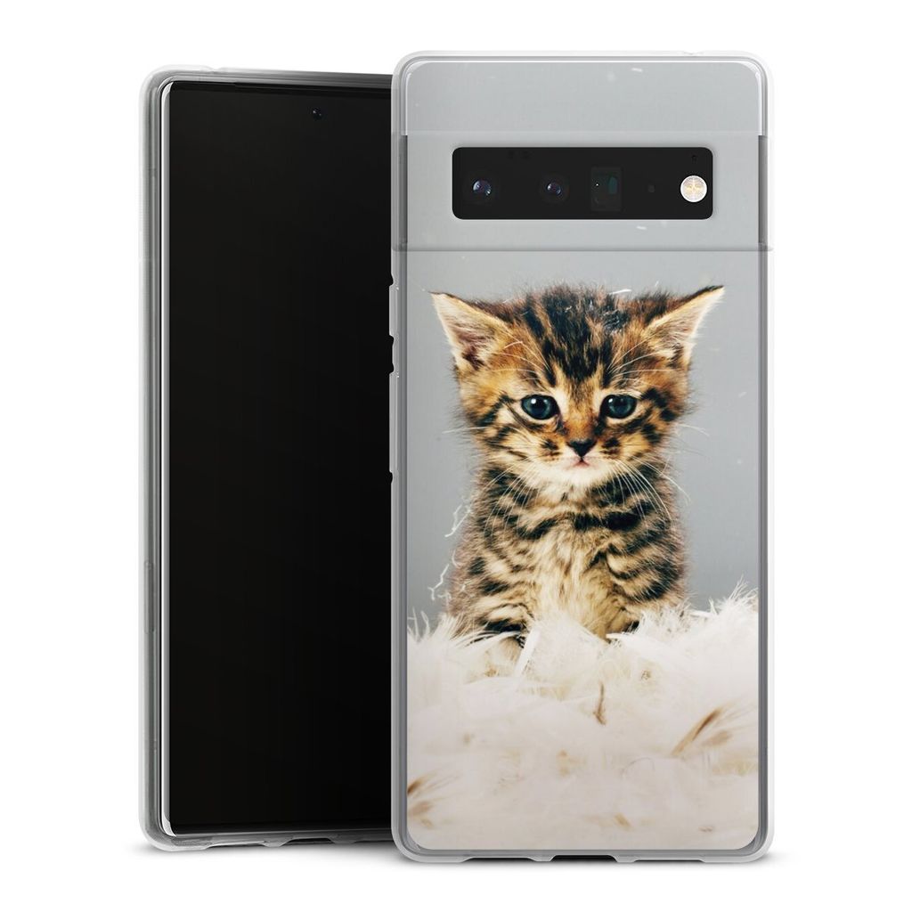 DeinDesign Handyhülle für Google Pixel 6 Pro Silikon Hülle Case Smartphone Schutzhülle Feder Haustier Katze