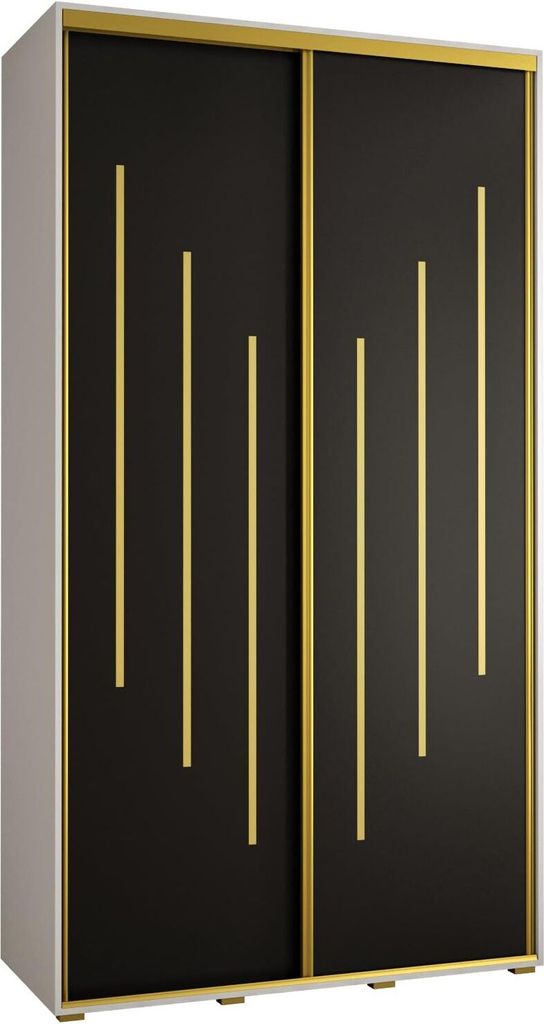 MEBLE KRYSPOL Cannes 8 Schrank mit 2 Schiebetüren - 205,2x130x60 cm - Weiß Schwarz Gold
