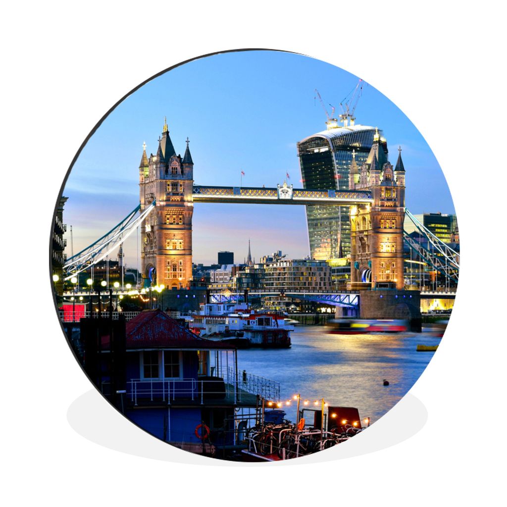 MuchoWow Aluminium Wandkreis Die beleuchtete Tower Bridge in London Ø 60 cm Wanddeko Modern Wohnzimmer - Wand Kreis - Wandbild - Schlafzimmer - ...