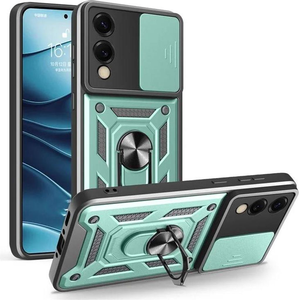 Hülle für Samsung Galaxy S25 Edge - Phonesta CamShield Back Cover mit Kamera-Slider - Grün
