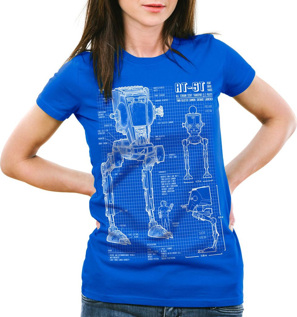 style3 AT-ST Damen T-Shirt blaupause walker, Farbe:Blau, Größe:2XL