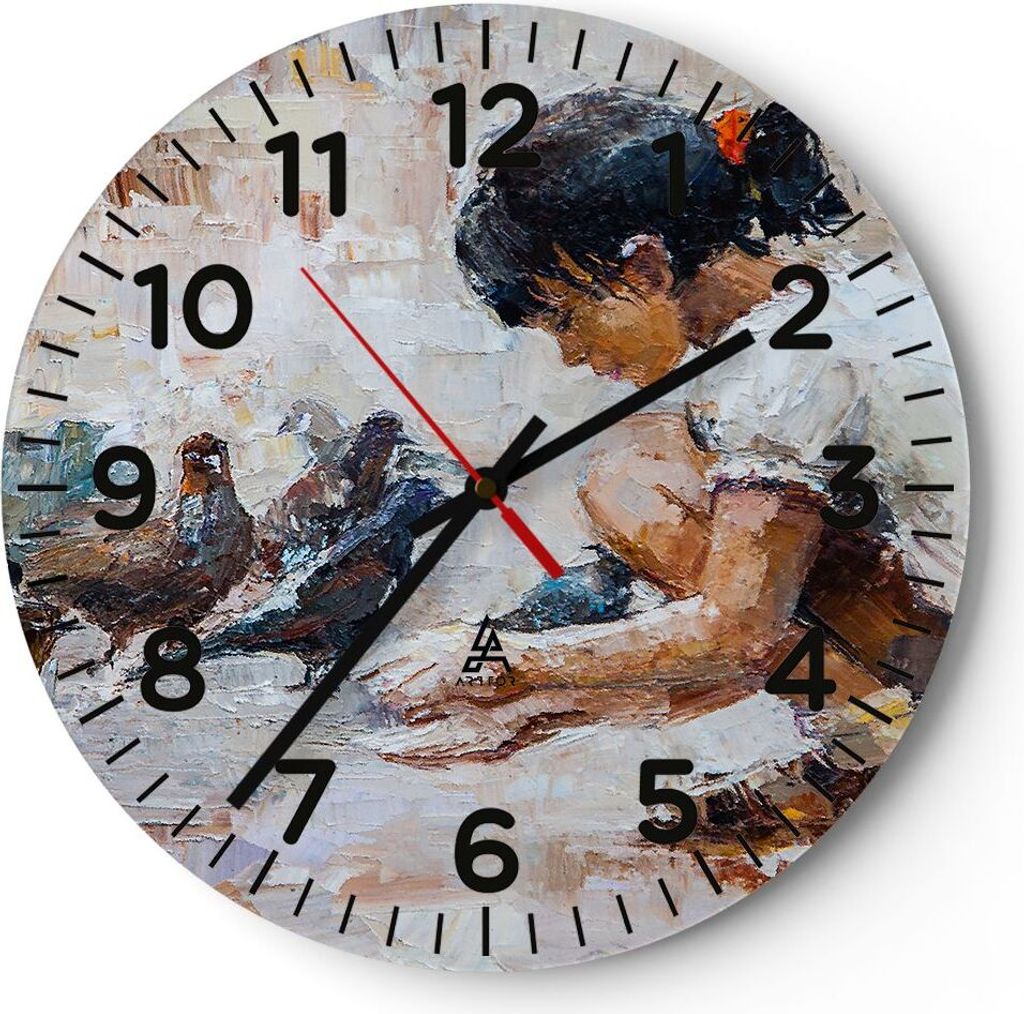 Wanduhr - Rund - Glasuhr - Kind Vogel Karma - 40x40cm - Schleichendes Uhrwerk - Lautlos - zum Aufhängen bereit - Dekoration Modern - Wanddekoratio...