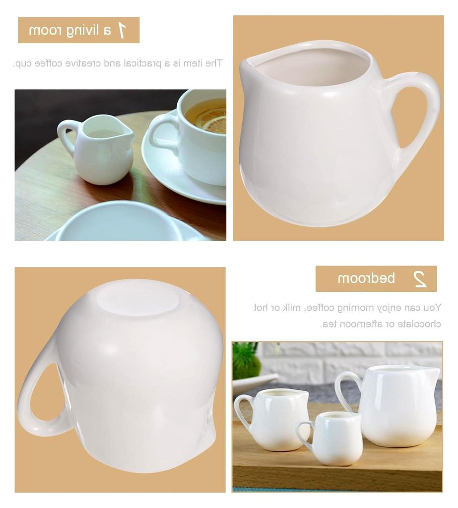 2 Stück Keramik Milchkännchen 100ml Kleiner Saucenbehälter Weiß für Kaffeeweißer und Soßendip Kompakt Glatt für Café Restaurant und Zuhause