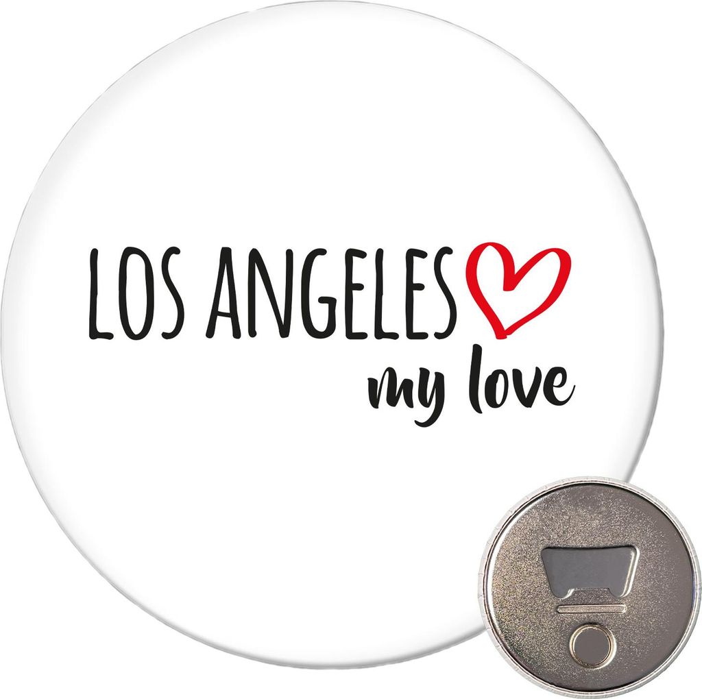 Huuraa Magnet Los Angeles my love 59mm Kühlschrankmagnet rund Flaschenöffner Geschenkidee