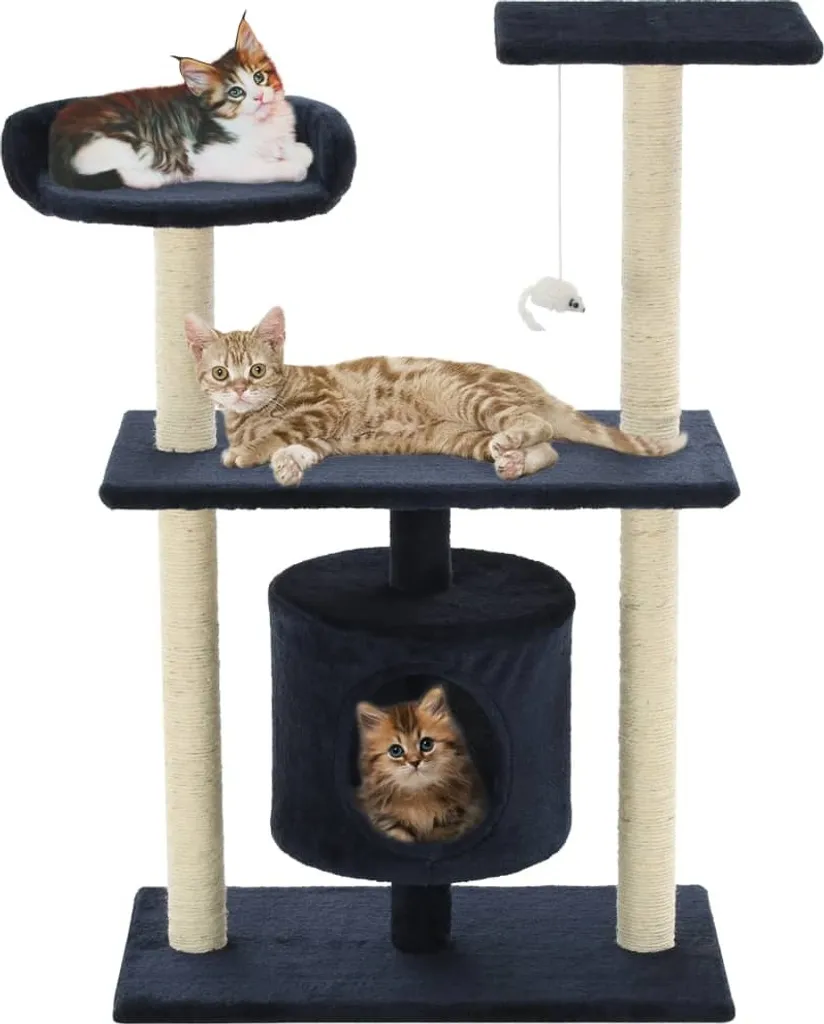 The Living Store Gatto Graffiatoio in Sisal 95 cm Blu scuro