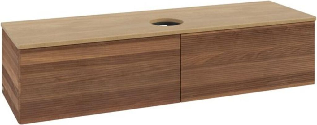 V&B Waschtischunterschrank mit Frontstruktur -Beleuchtung Antao 160x50cm, WBP-farbe hon. Oa, warm walnut